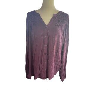 CJ Banks Button Shirt Womens XL Plum Wine Pin Tuck Long Sleeve Lagenlook Rayon